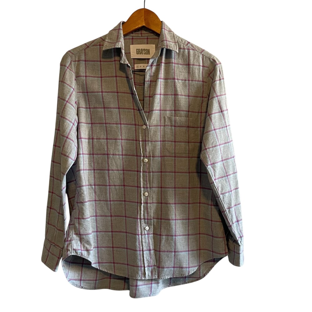 Grayson Women's Plaid Button Down Shirt The Hero Long Sleeve Cotton Gray XS